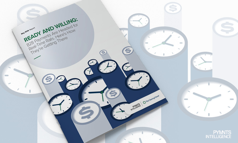 Featured image for the PYMNTS Intelligence and The Clearing House May 2026 Report. PYMNTS Intelligence reports on why B2B payments are moving toward real-time rails as firms seek faster settlement.